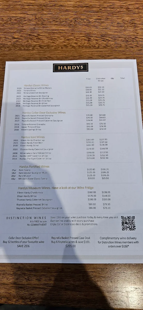 Menu, McLaren Vale Hotel