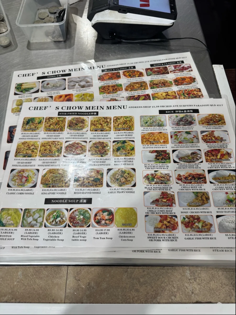 Menu, Chef's Chow Mein