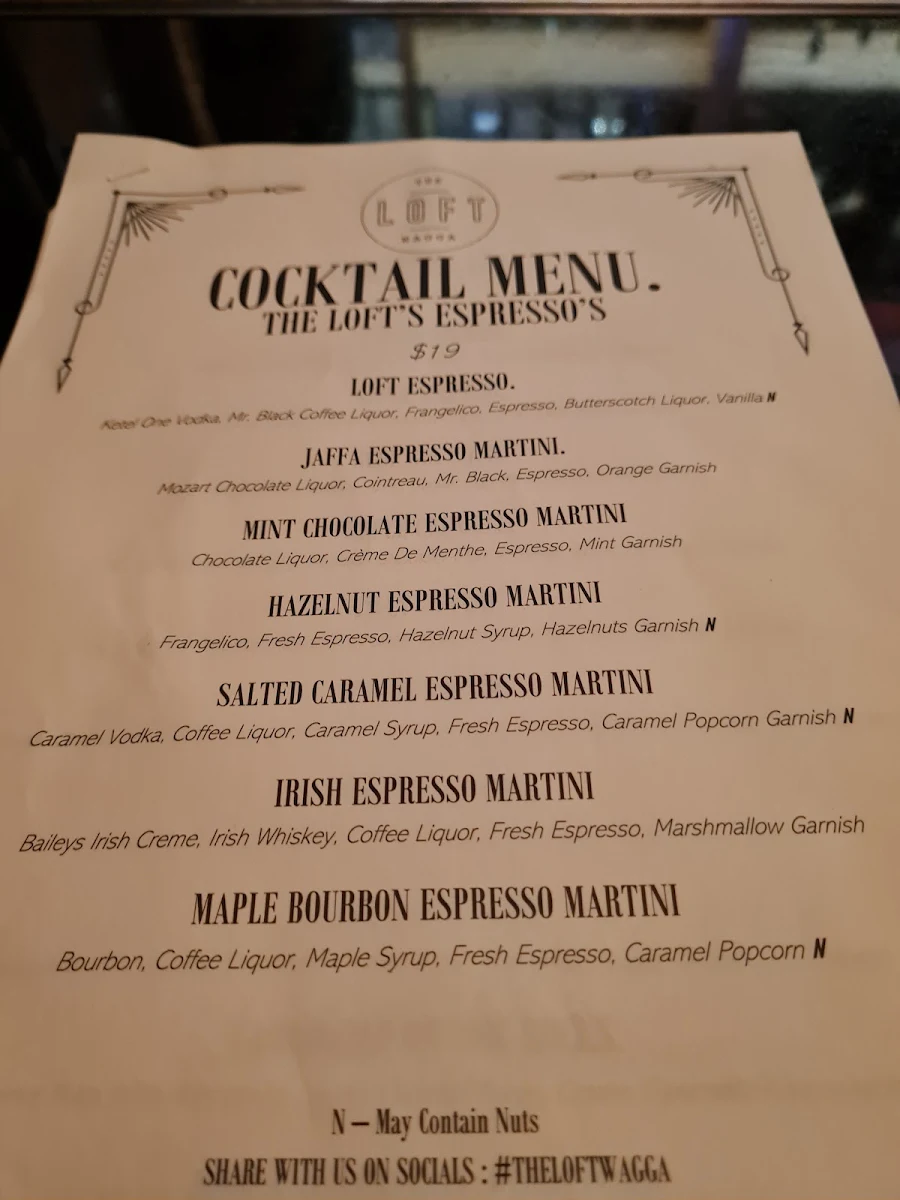 Menu, The Loft