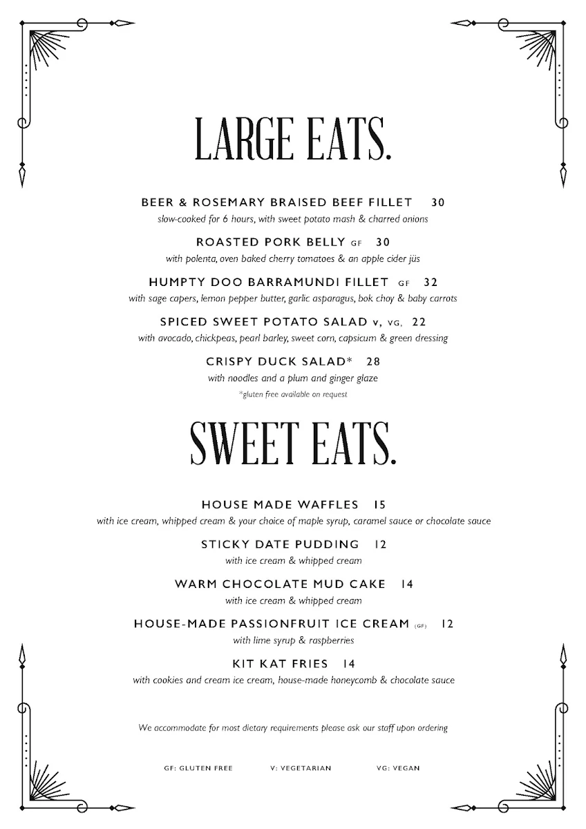 Menu, The Loft