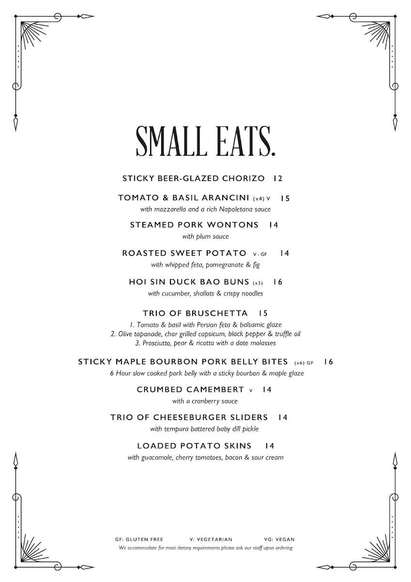 Menu, The Loft