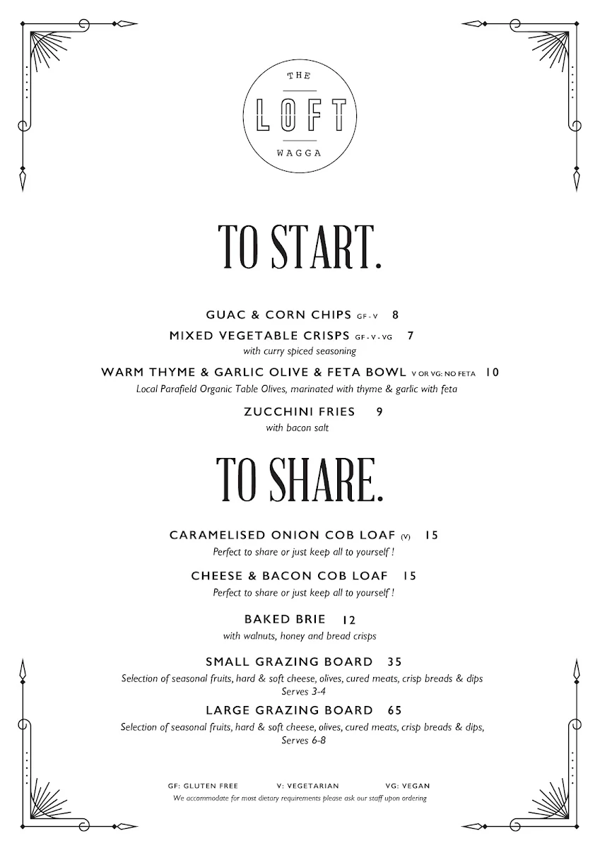 Menu, The Loft