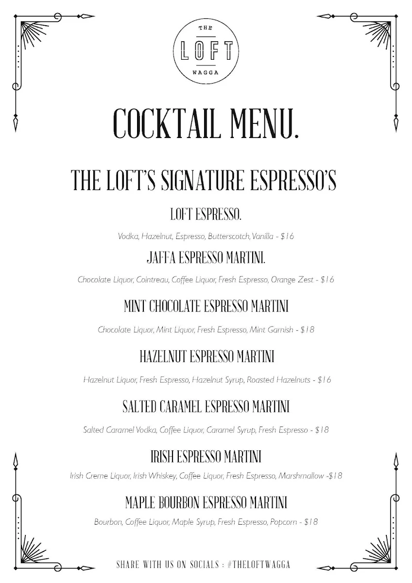 Menu, The Loft