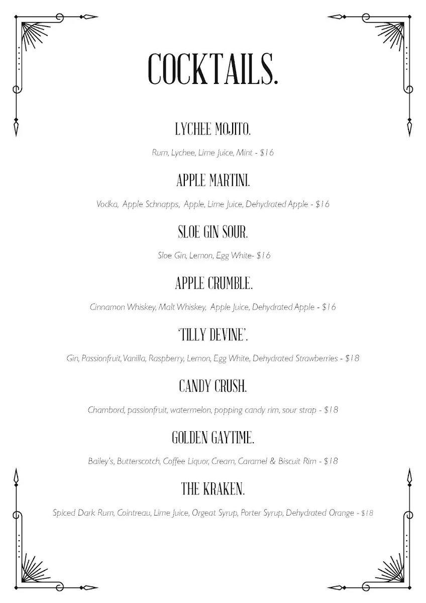 Menu, The Loft