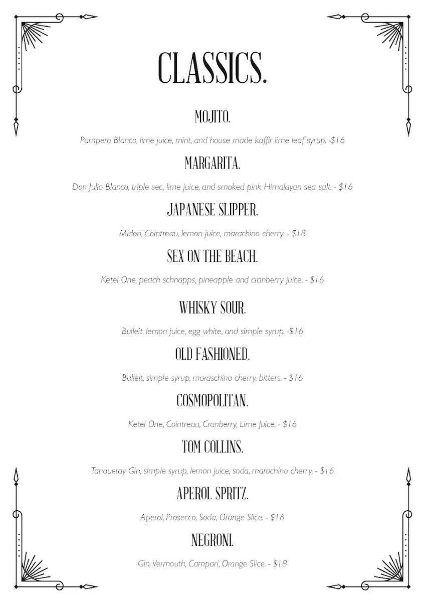Menu, The Loft