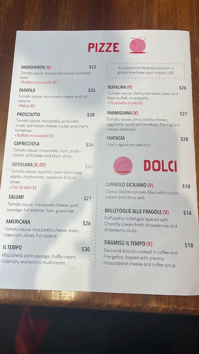 Menu, Il Tempo Melbourne