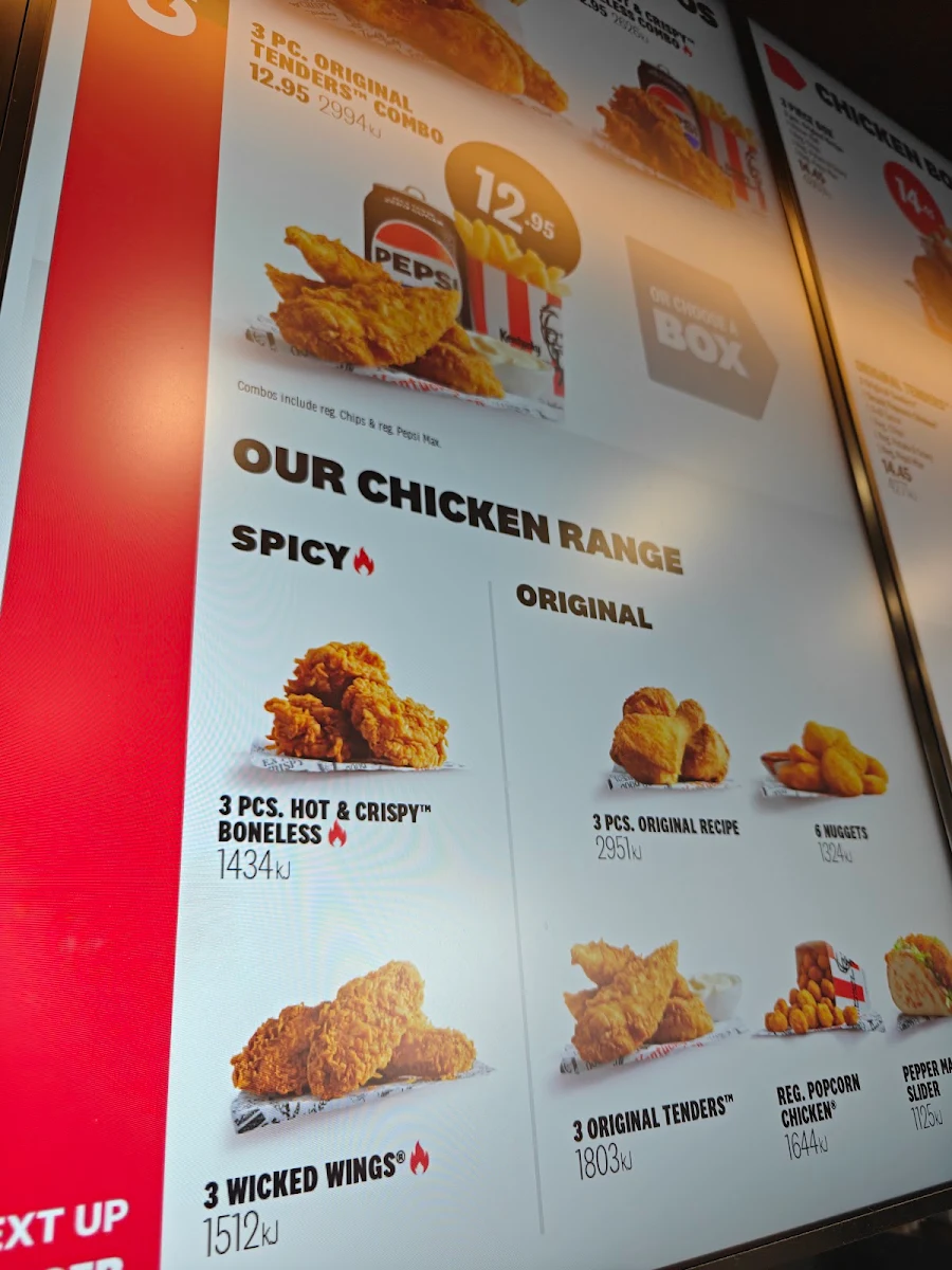 Menu, KFC Perth Airport
