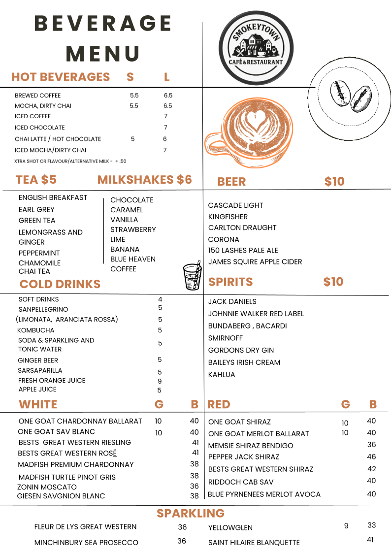 Menu, Smokeytown Cafe and Restaurant