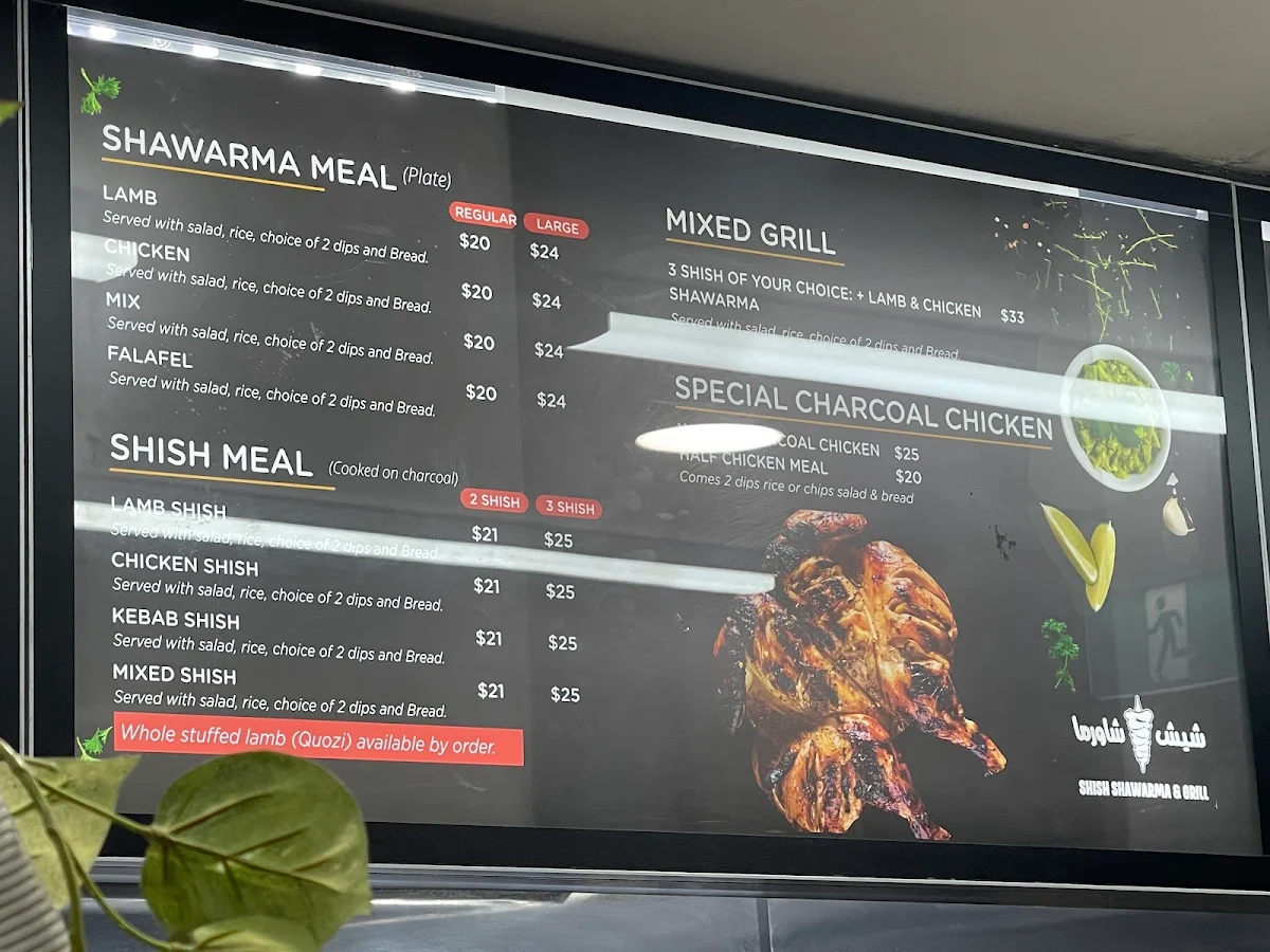 Menu, Shish Shawarma & Grill