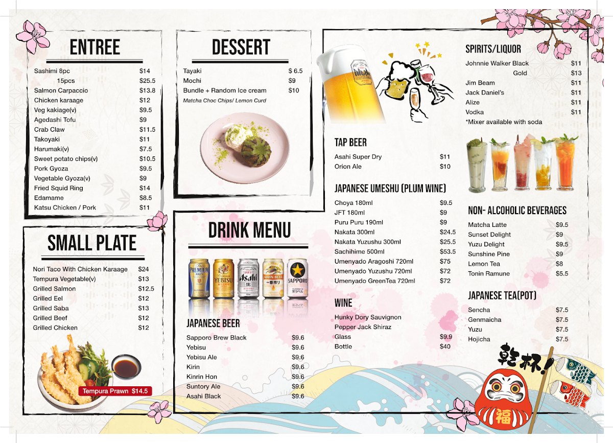 Menu, Tokyo 7 Japanese Restaurant