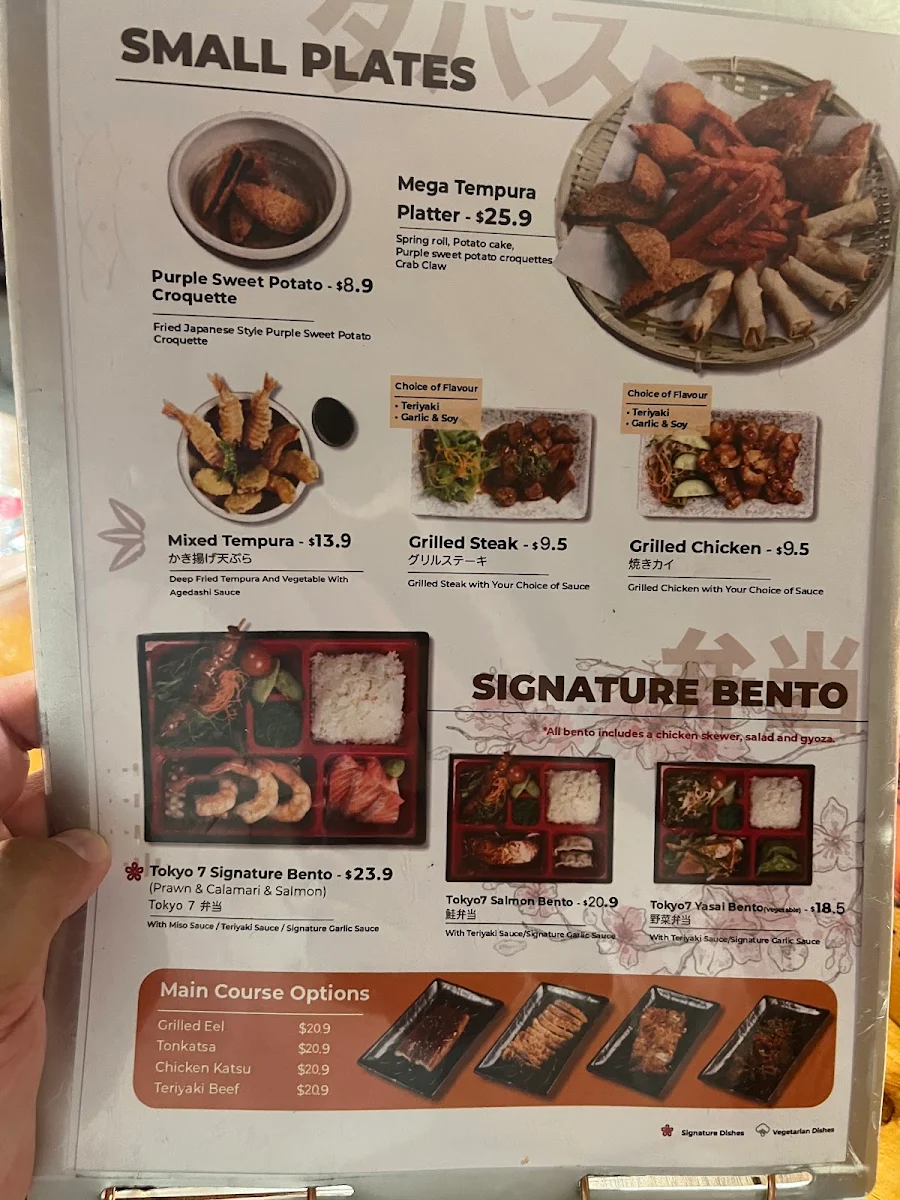 Menu, Tokyo 7 Japanese Restaurant