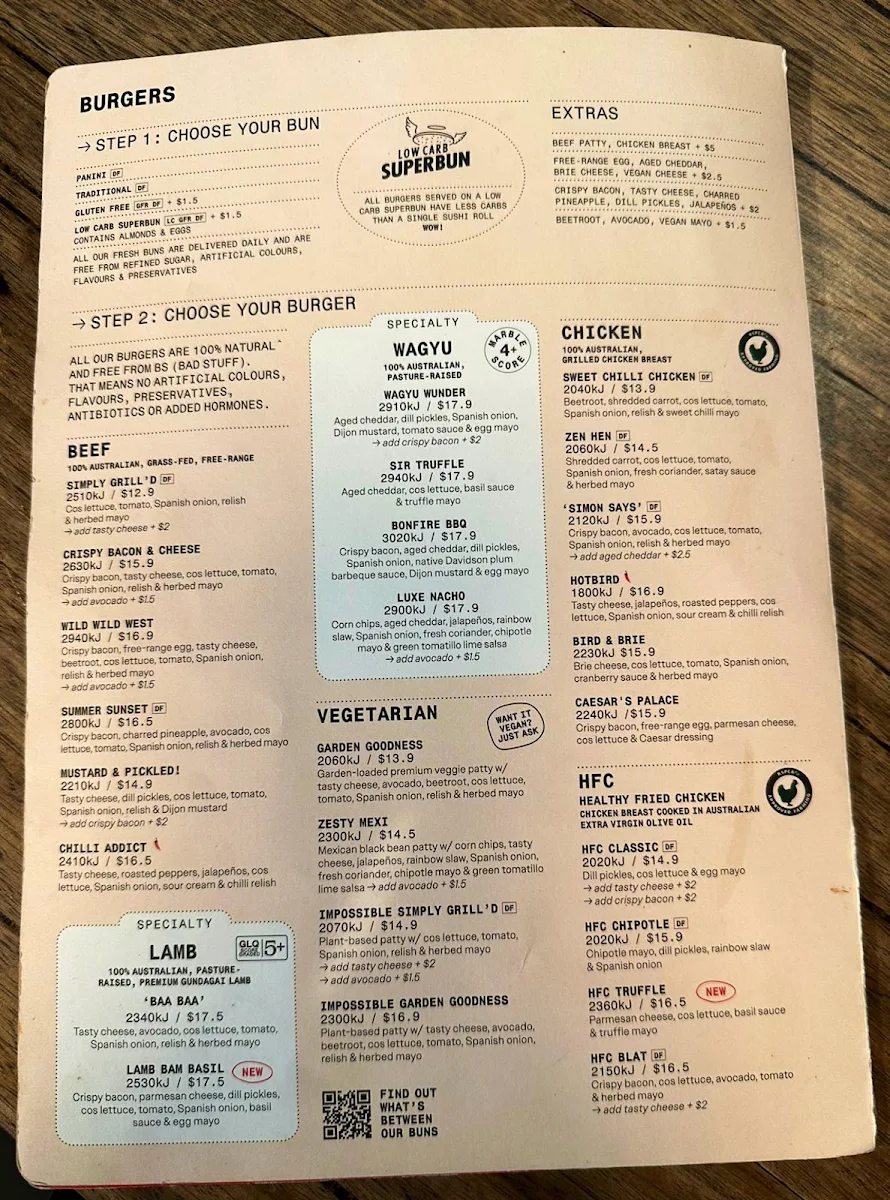 Menu, Grill'd Burgers - Kingsway