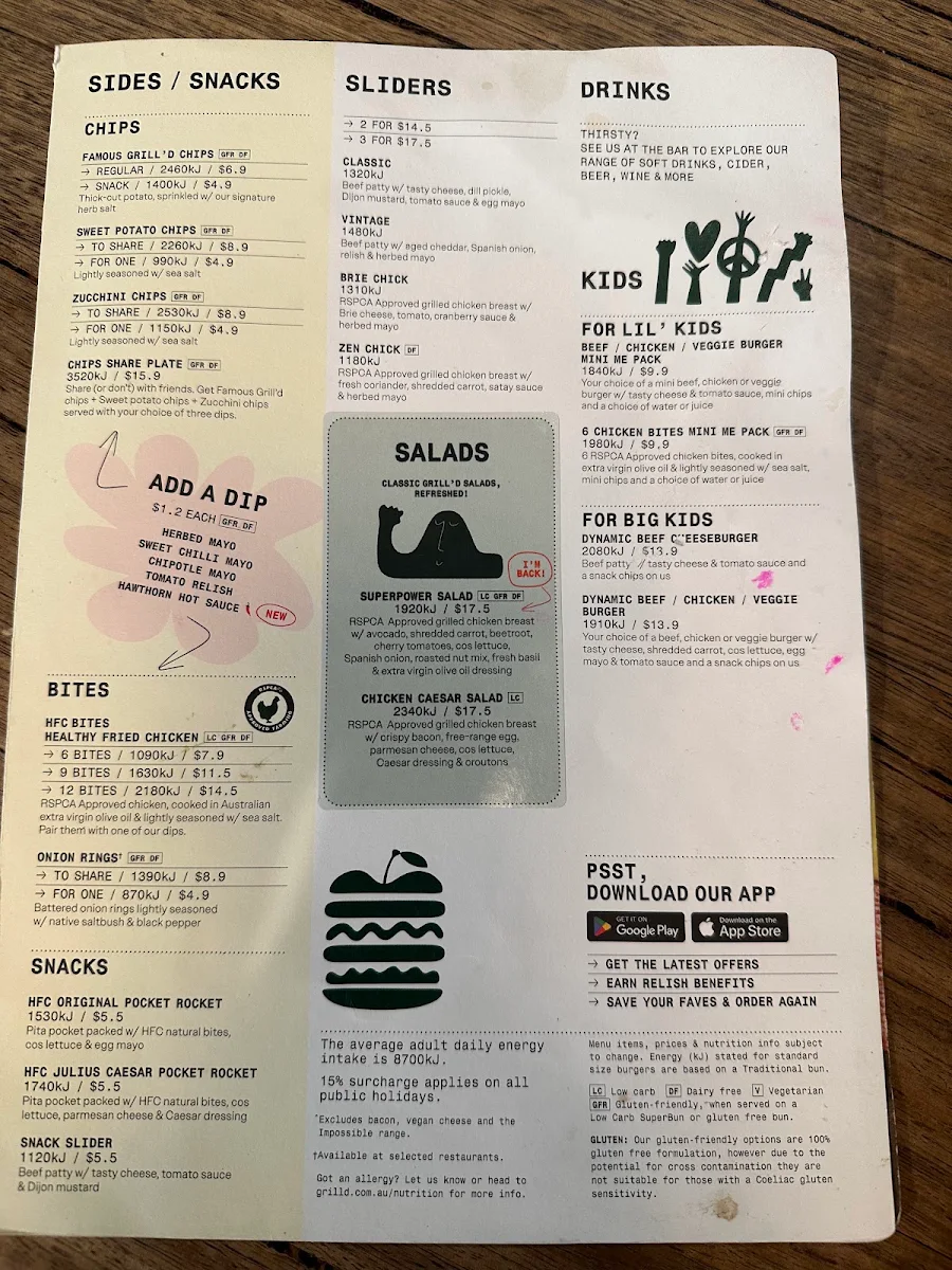 Menu, Grill'd Burgers - Kingsway