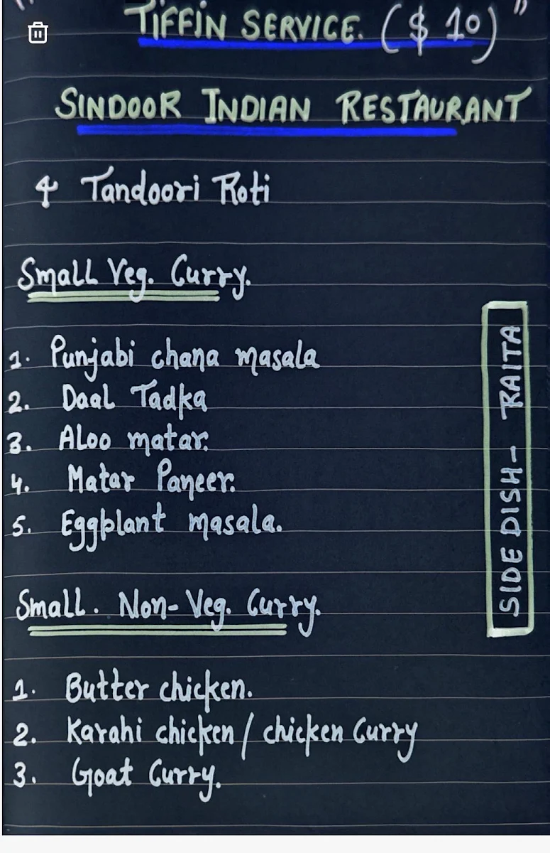 Menu, Sindoor Indian resturant Windsor
