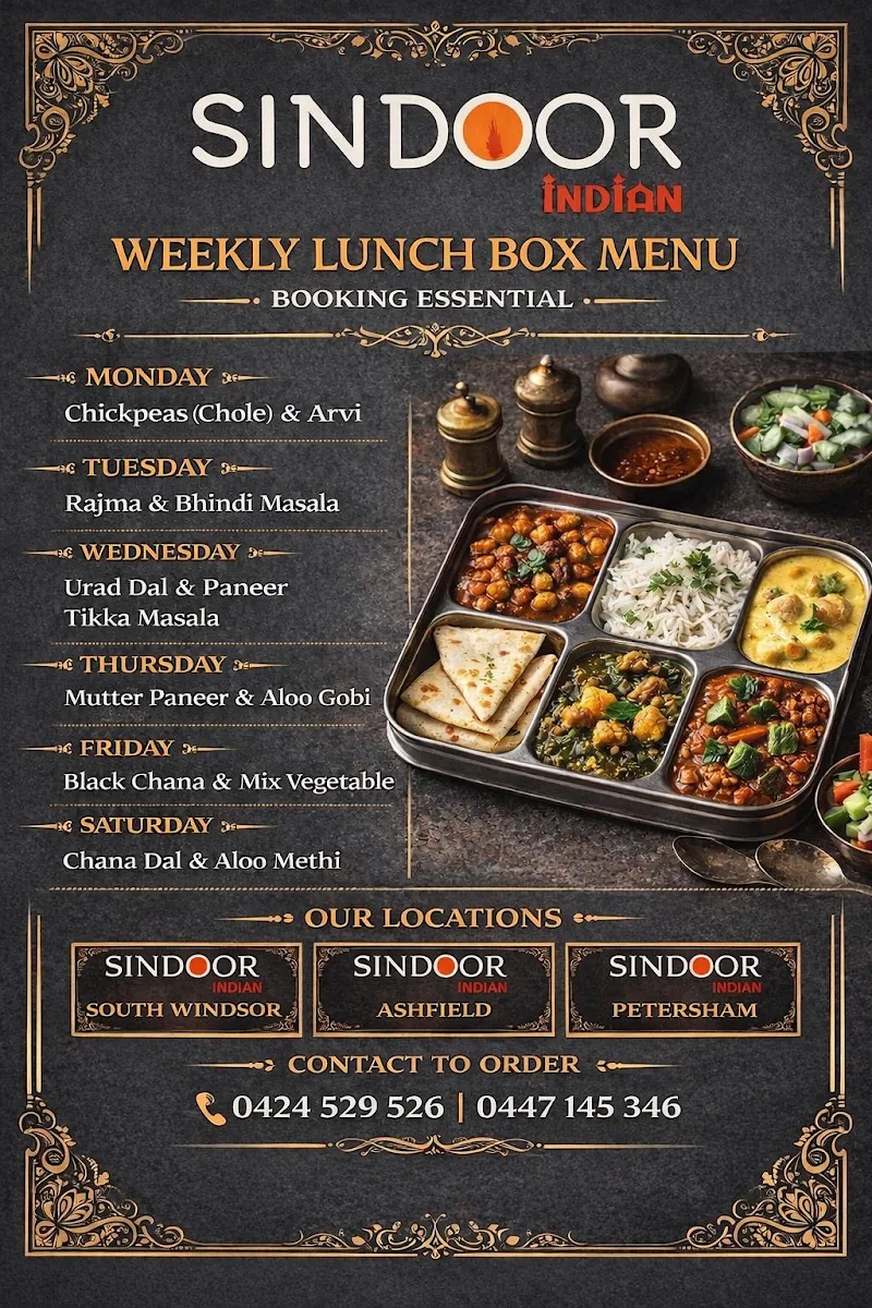 Menu, Sindoor Indian resturant Windsor