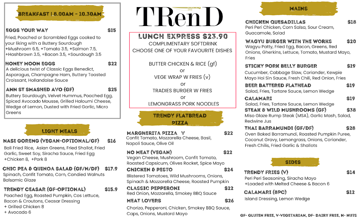 Menu, TRenD Bar & Kitchen