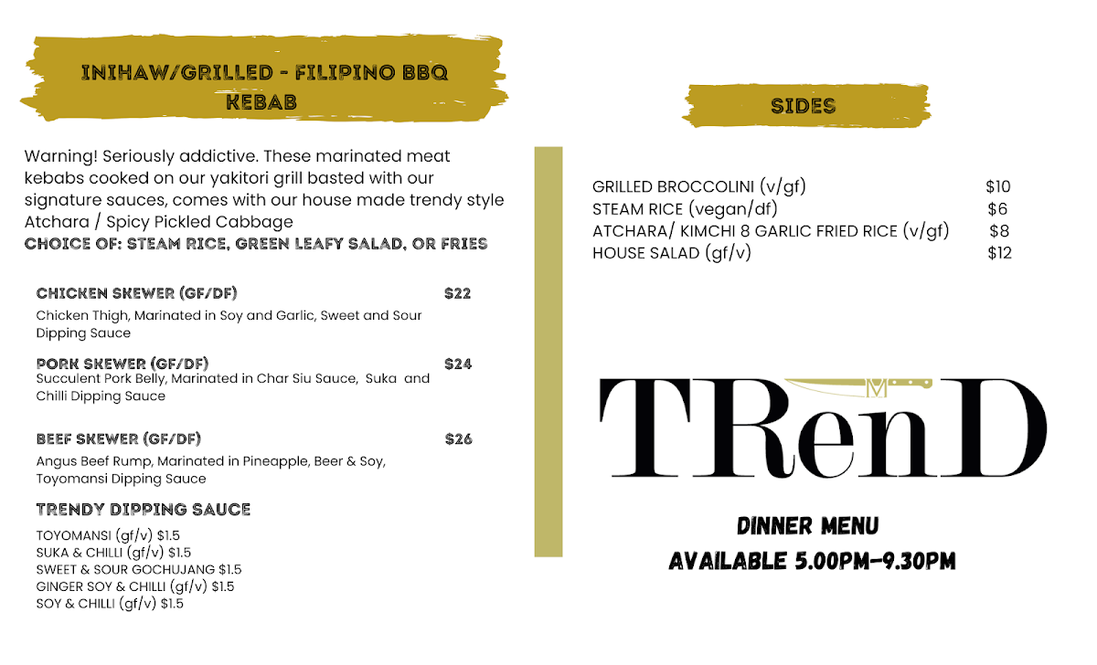 Menu, TRenD Bar & Kitchen