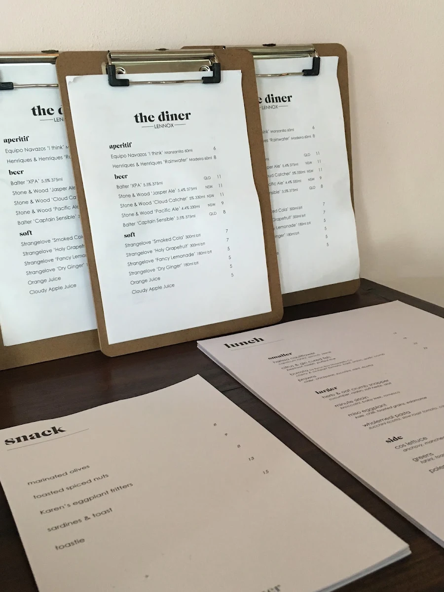 Menu, The Diner Lennox