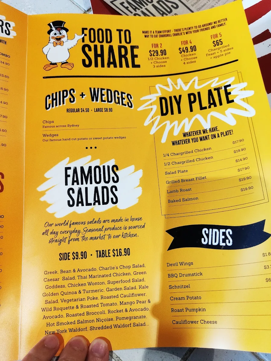 Menu, Chargrill Charlie's Drummoyne