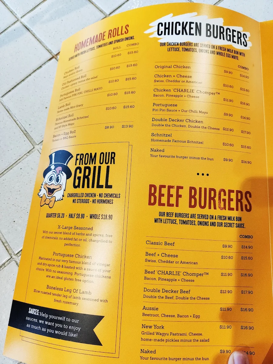 Menu, Chargrill Charlie's Drummoyne