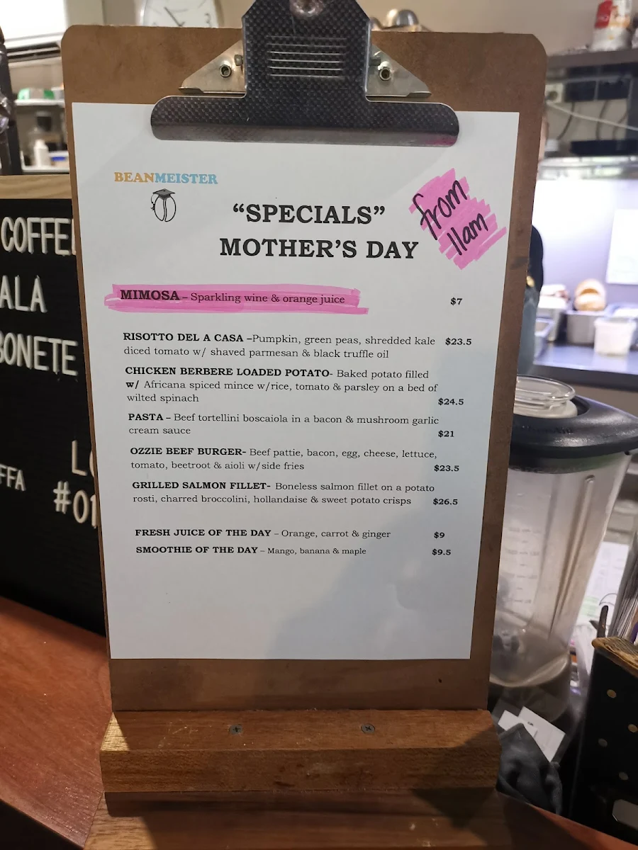 Menu, Beanmeister Cafe