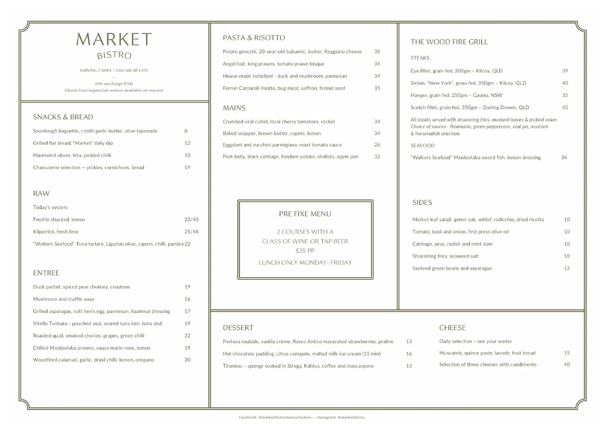 Menu, Market Bistro
