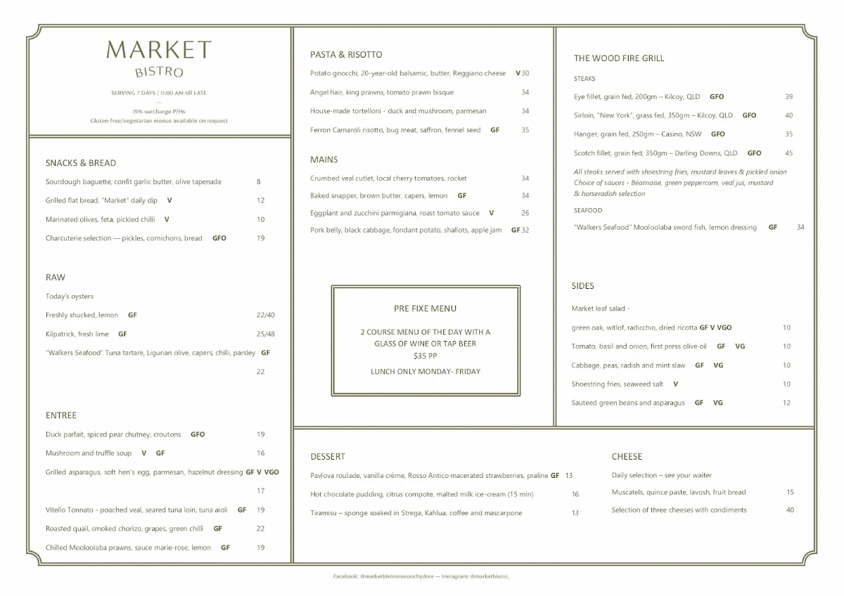 Menu, Market Bistro