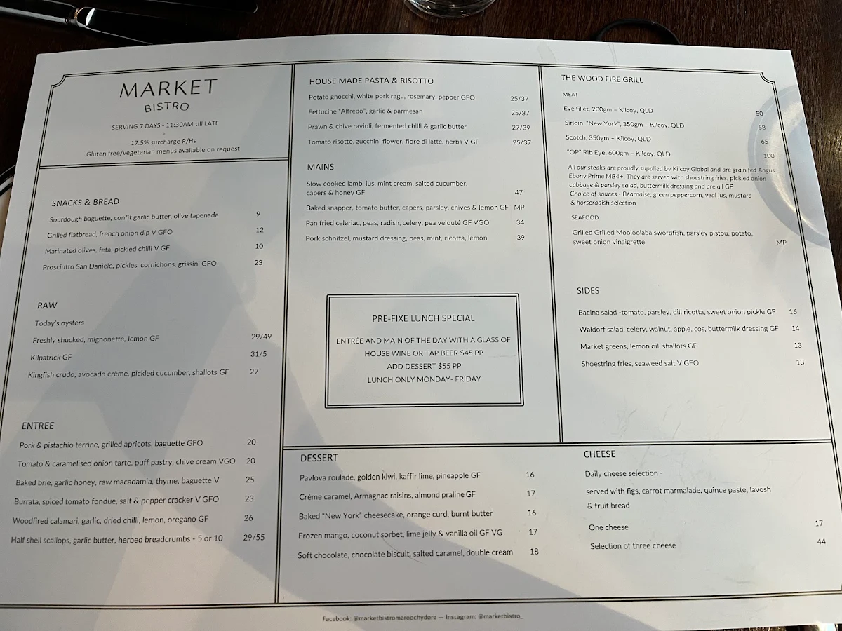 Menu, Market Bistro