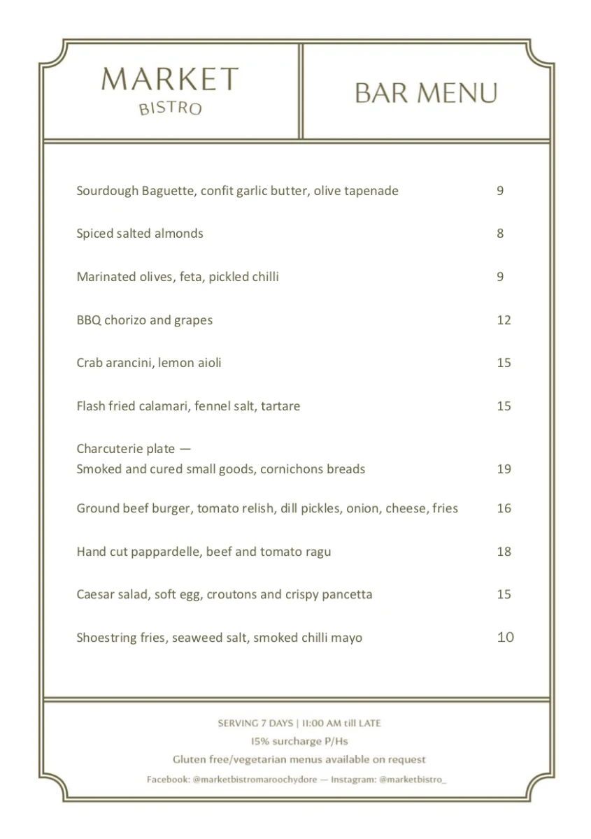 Menu, Market Bistro