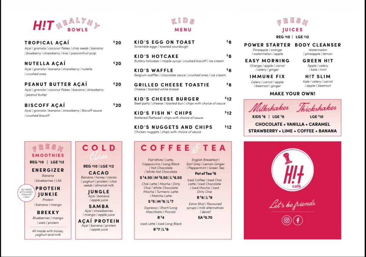 Menu, HitCafe Beenleigh