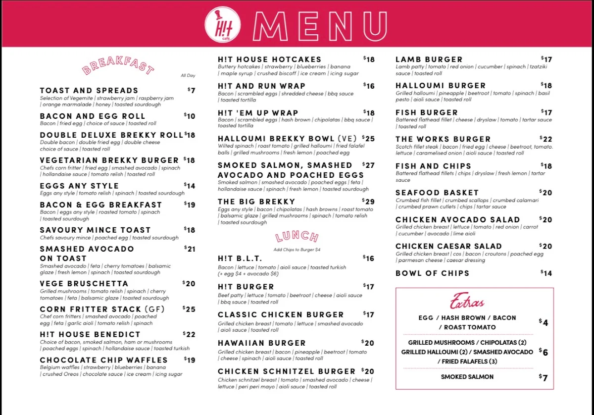 Menu, HitCafe Beenleigh