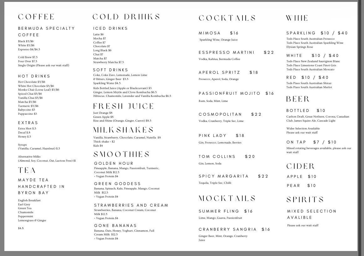 Menu, Middle Ground