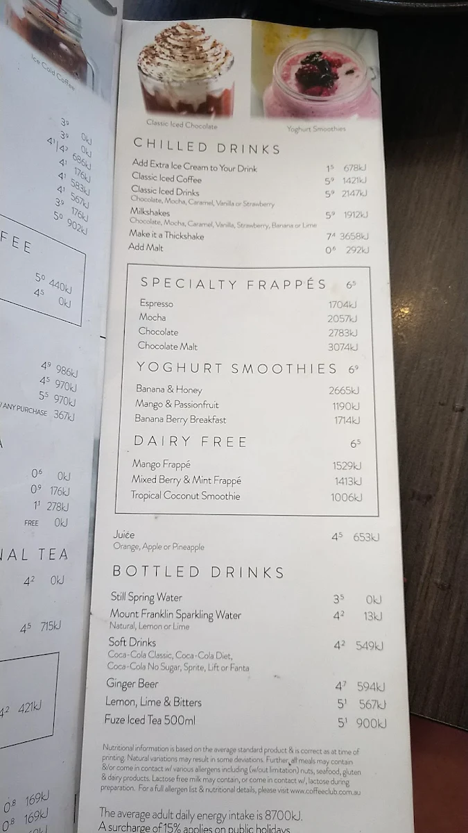 Menu, The Coffee Club Café - Tingalpa Drive Thru