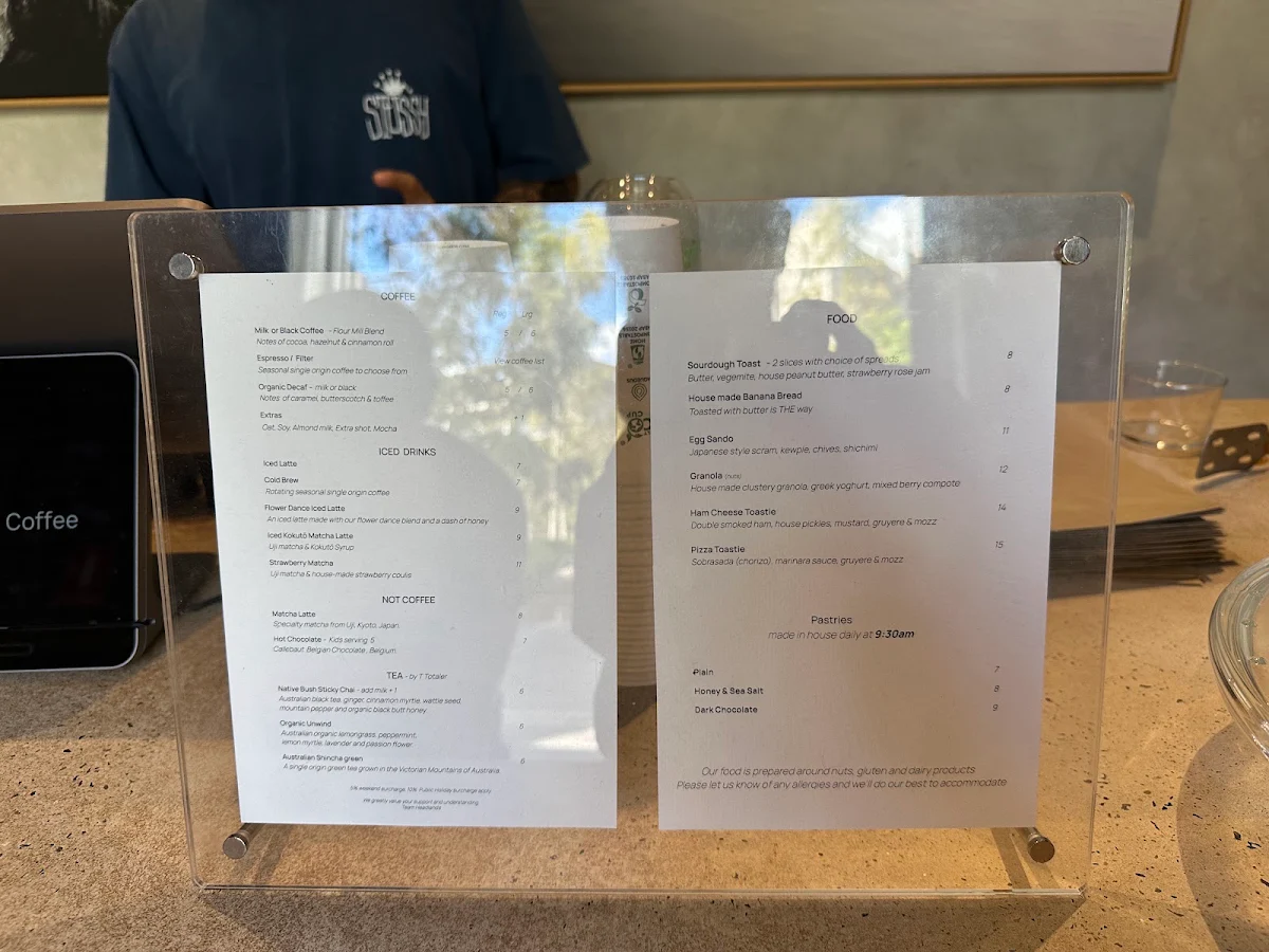 Menu, Headlands Coffee