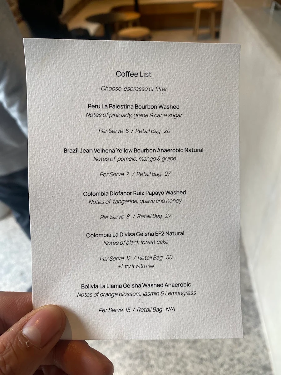 Menu, Headlands Coffee