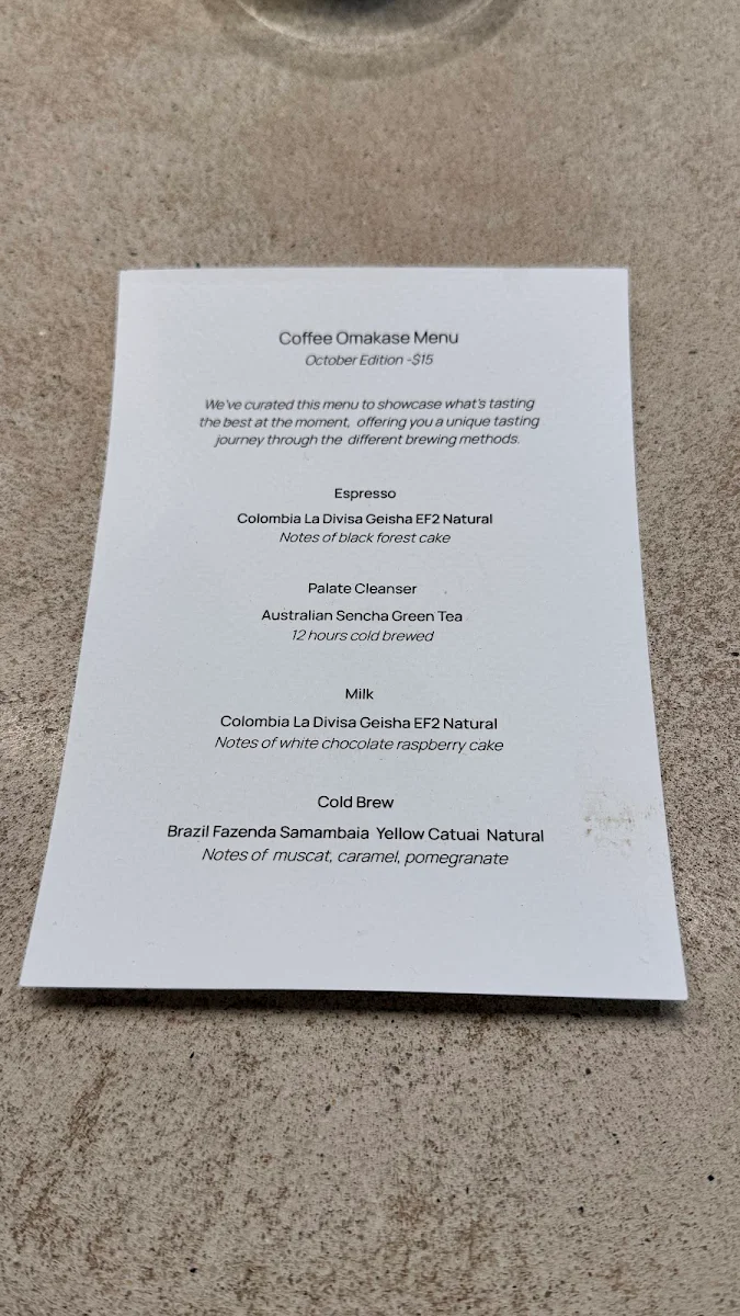 Menu, Headlands Coffee