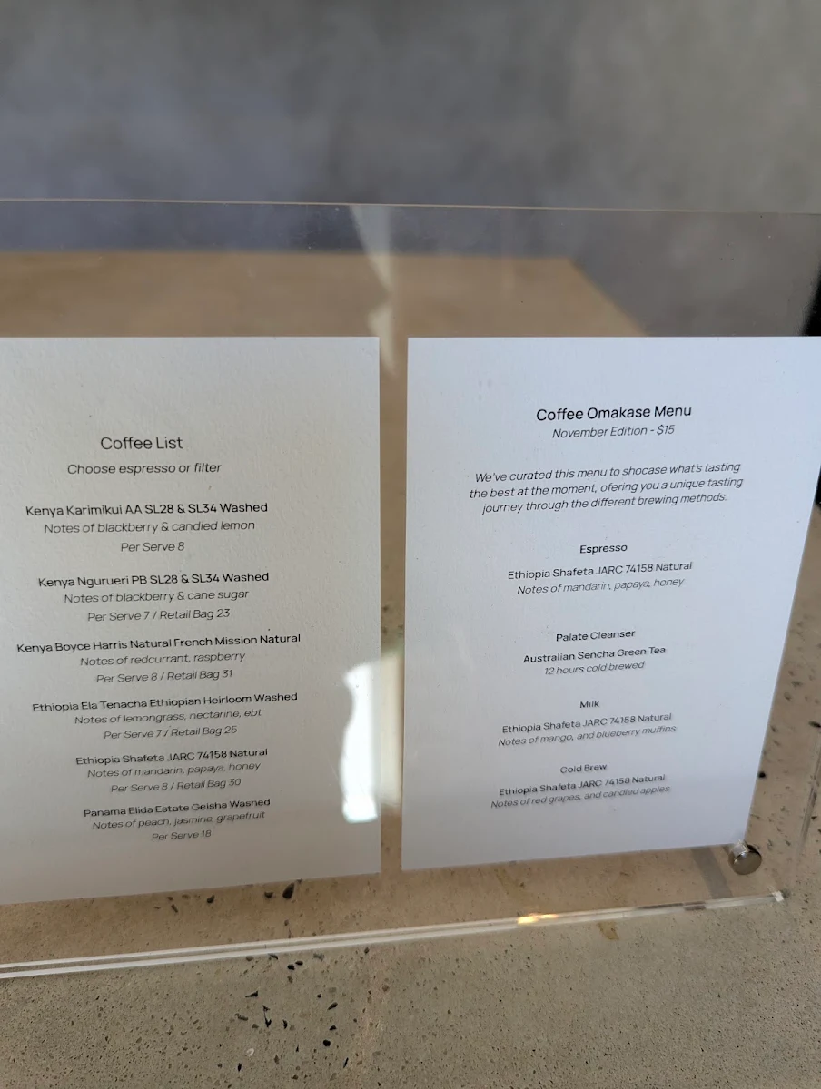 Menu, Headlands Coffee