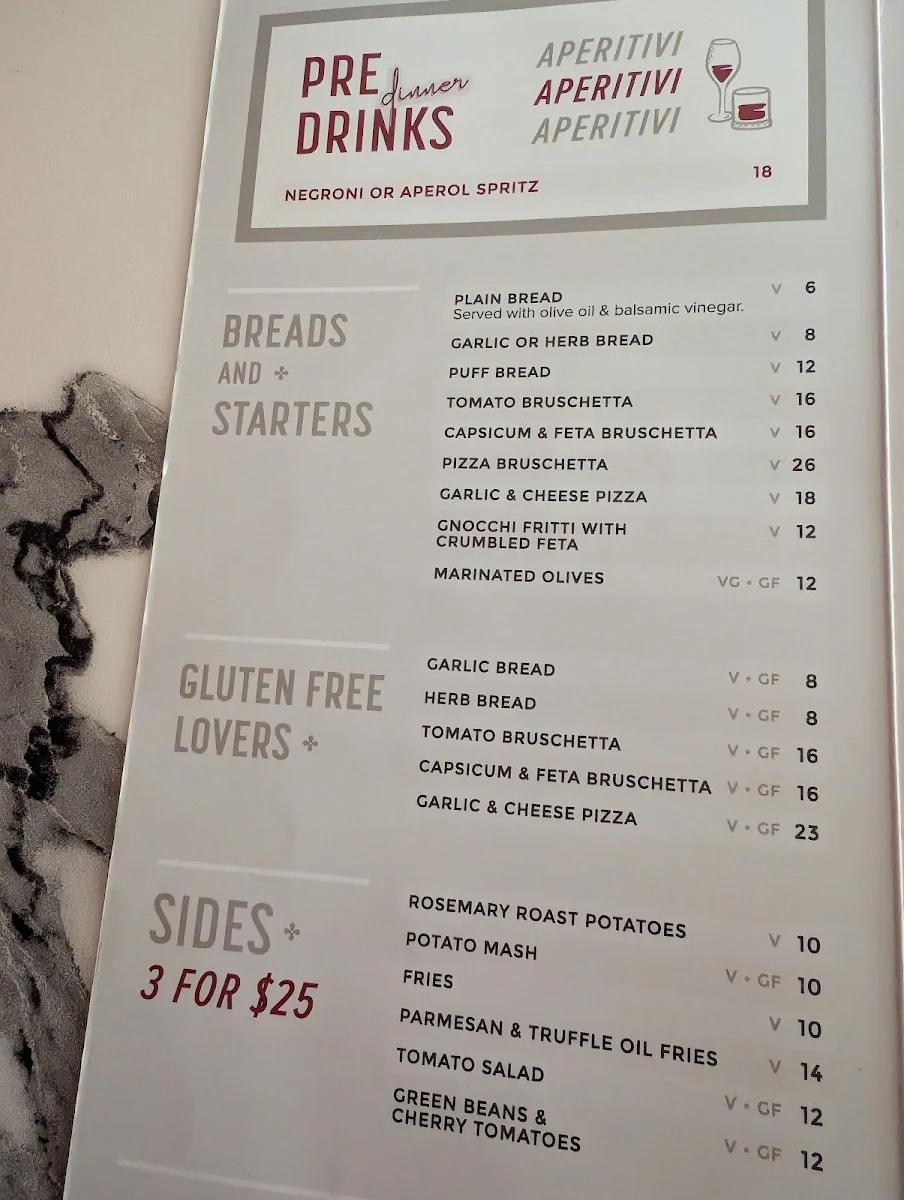 Menu, Enzo's Cucina Carrara