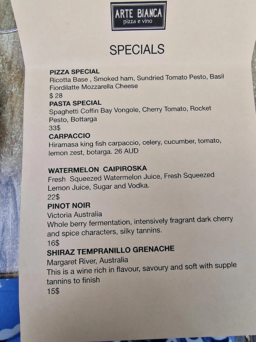 Menu, Arte Bianca