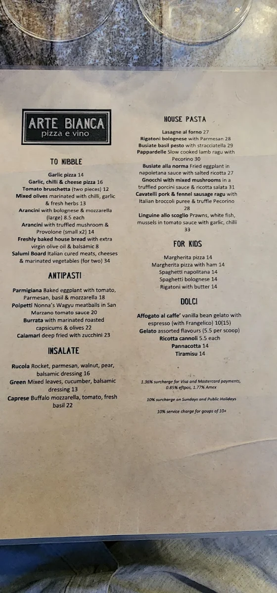 Menu, Arte Bianca