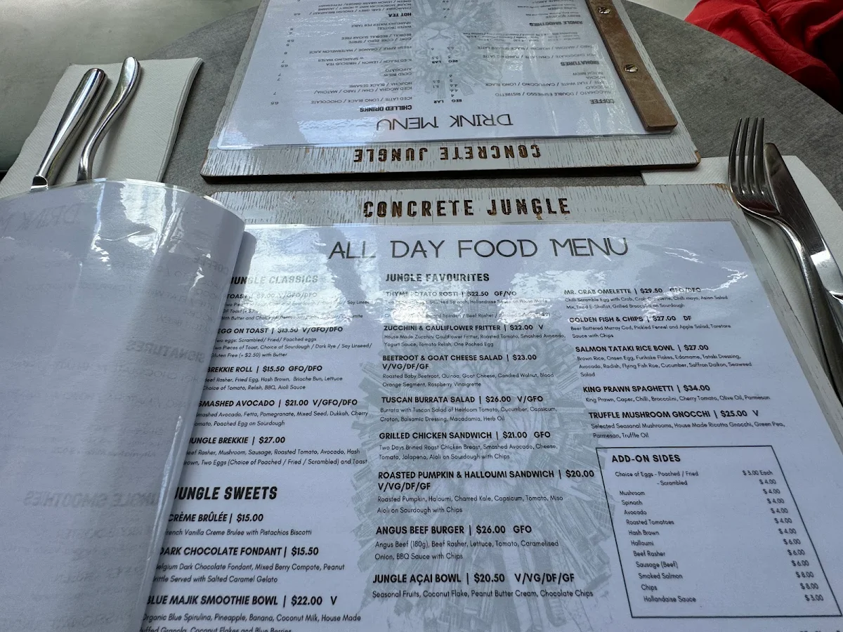 Menu, Concrete Jungle Cafe