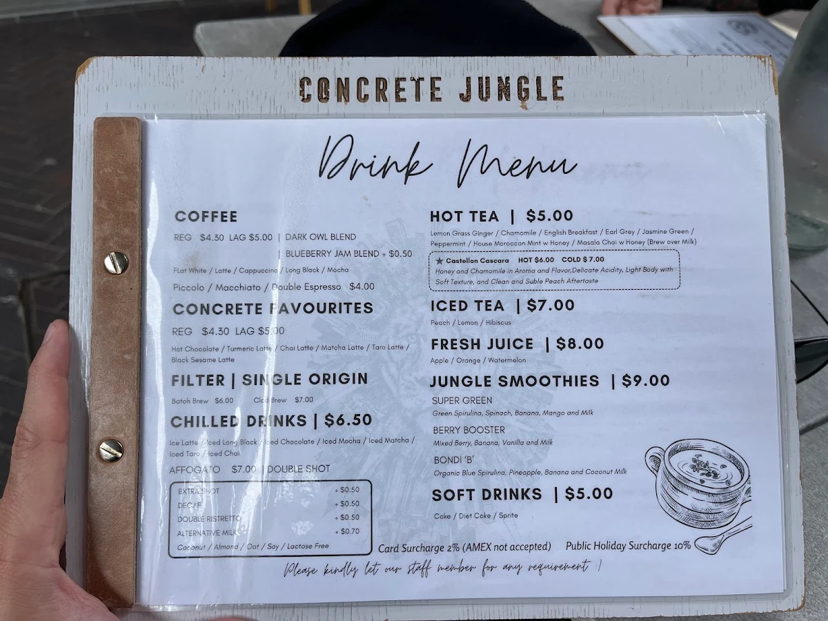 Menu, Concrete Jungle Cafe