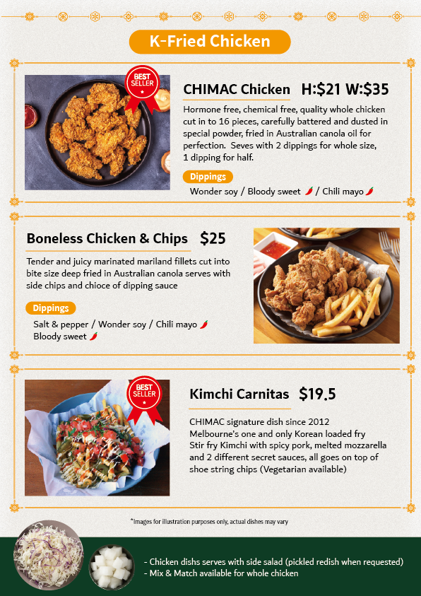 Menu, Chimac the Korean bistro