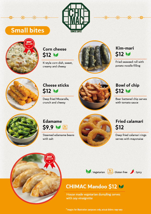 Menu, Chimac the Korean bistro