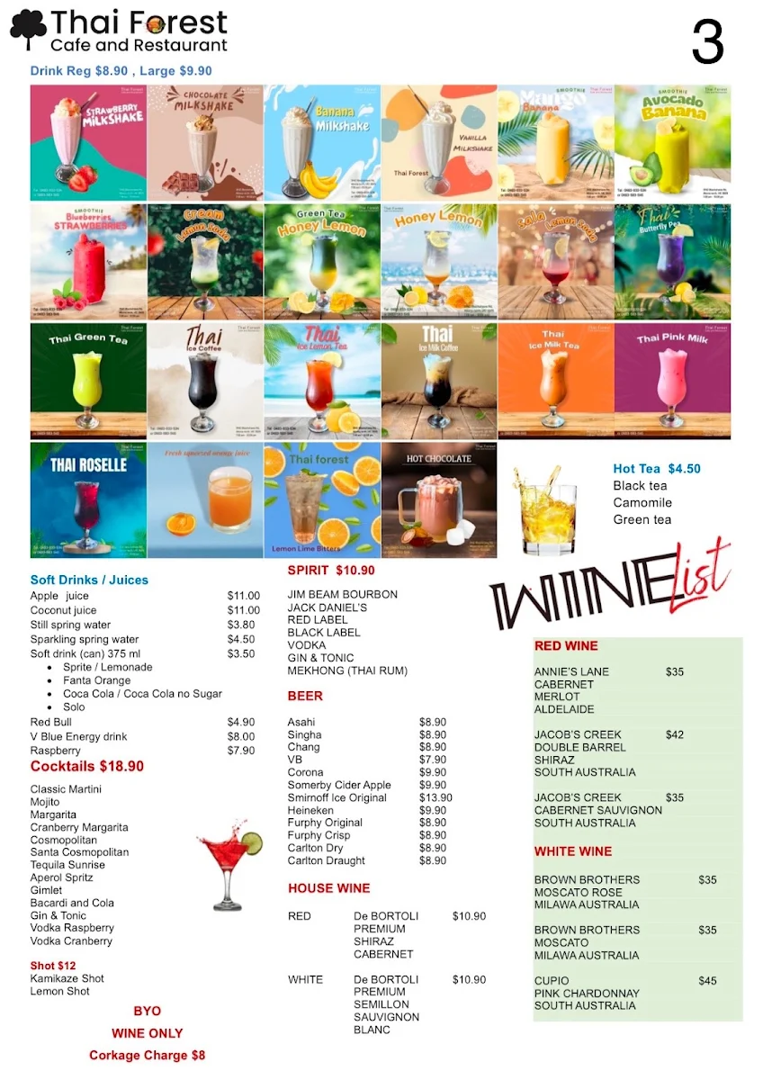 Menu, Thai Forest Cafe and Restaurant