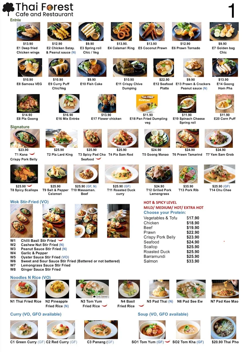 Menu, Thai Forest Cafe and Restaurant