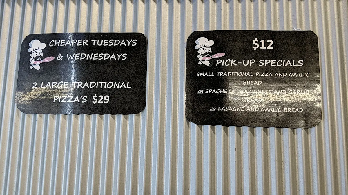 Menu, Bonno's Pizzeria