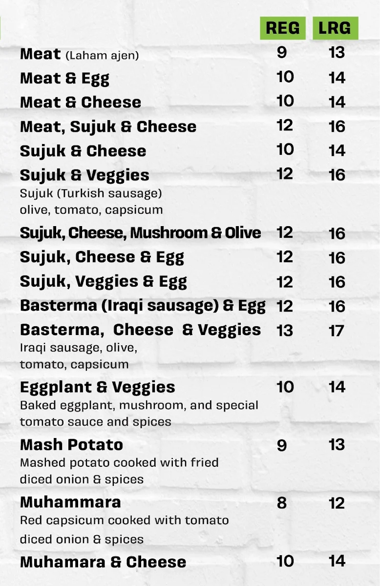 Menu, Manaqish House
