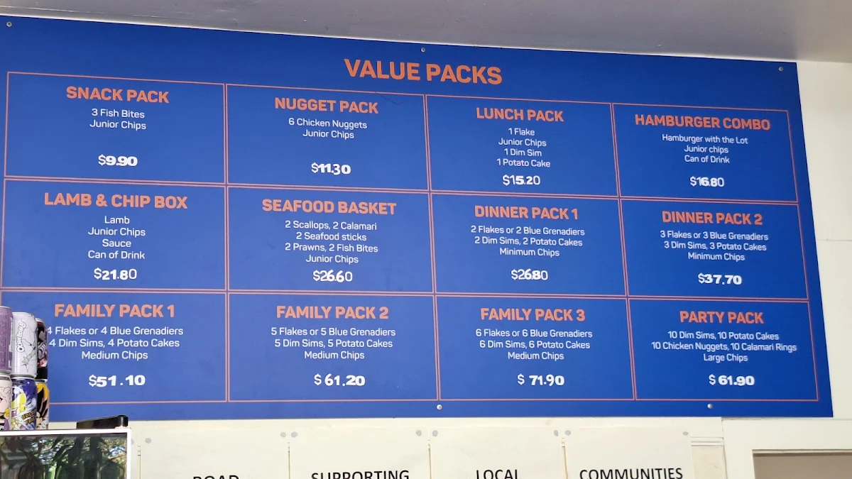 Menu, Camms Rd Fish & Chips