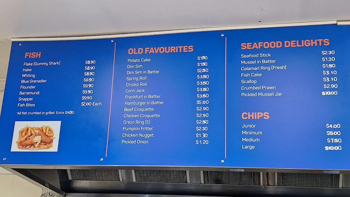 Menu, Camms Rd Fish & Chips